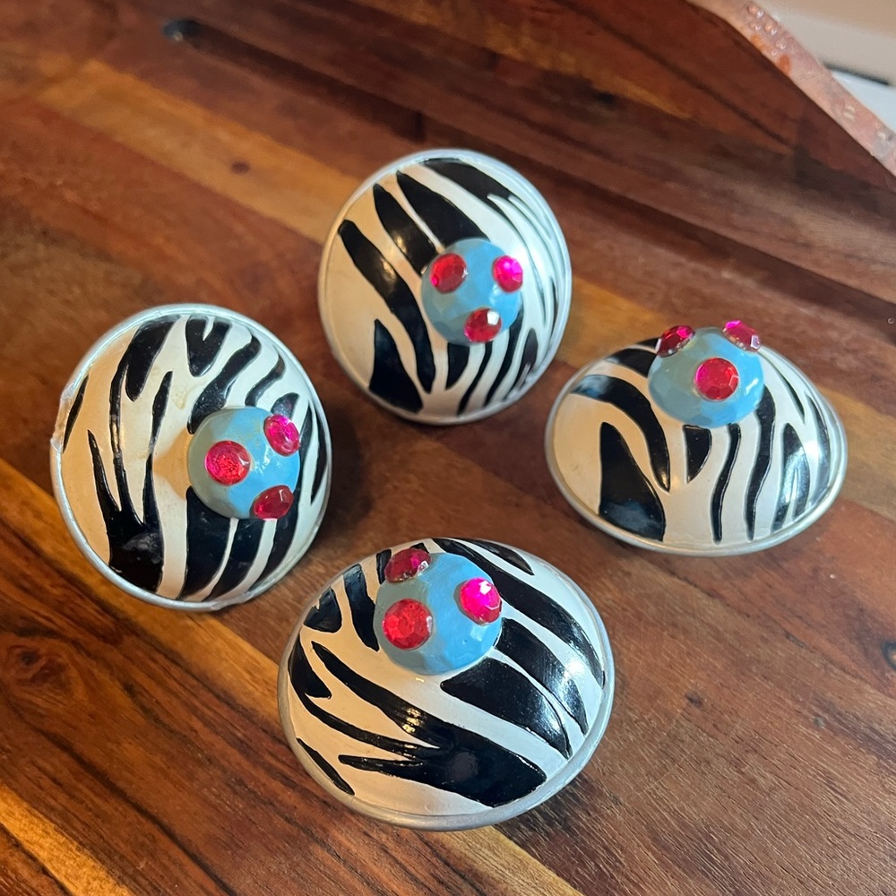 Bombay Original Black and White Zebra Print Knobs with Pink Accents